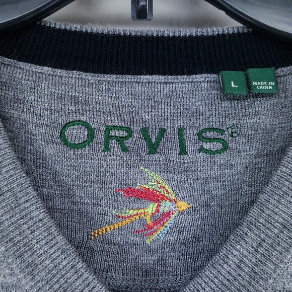 Orvis Mens X-Large Gray V-Neck Merino Wool Blend Sweater - Picture 4 of 8